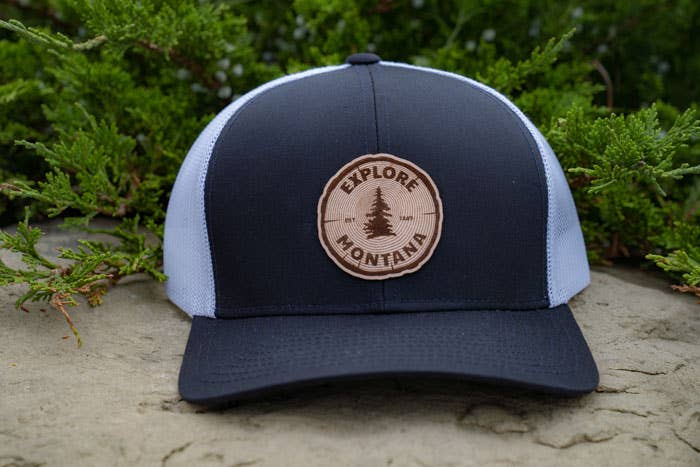 MT Brand Apparel Explore navy and white leather patch hat