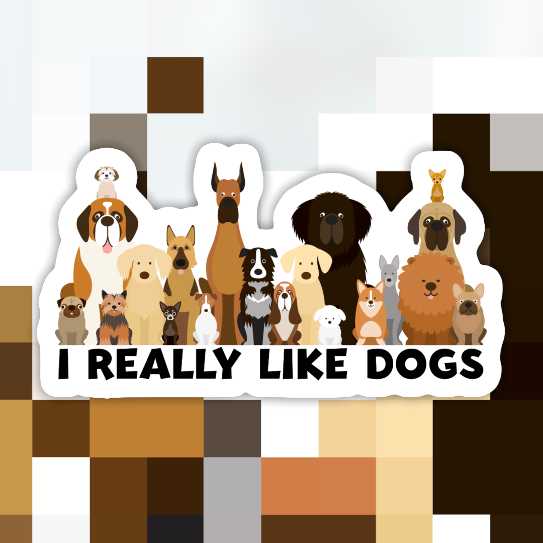 I Really Like Dogs sticker with dog illustration