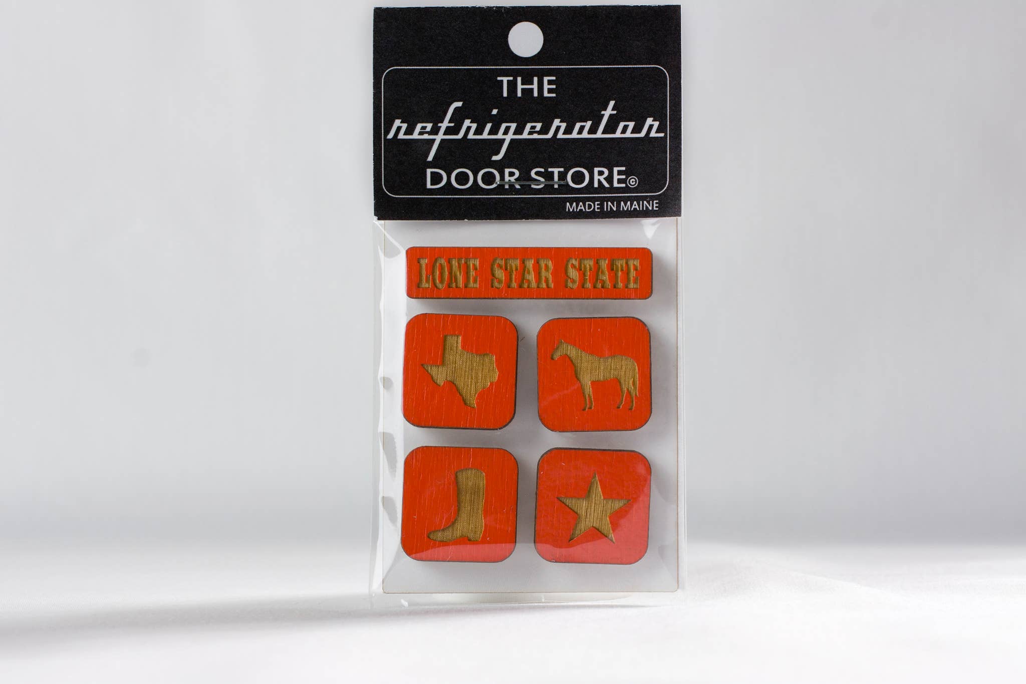 Texas Magnet Set close-up of Texas-themed refrigerator magnets