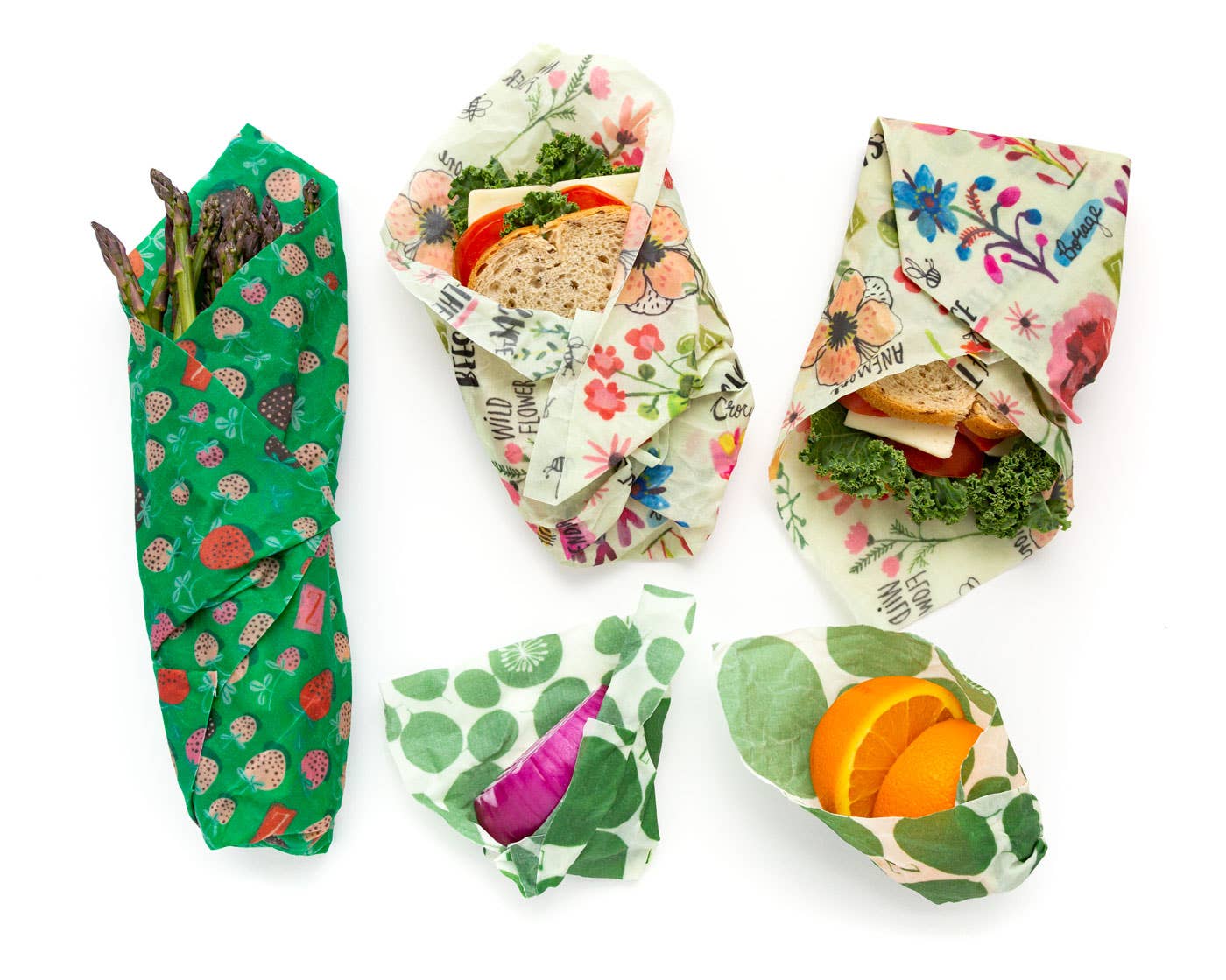 5-Pack Reusable Food Wrap- Leafy/Bees/Strawberry