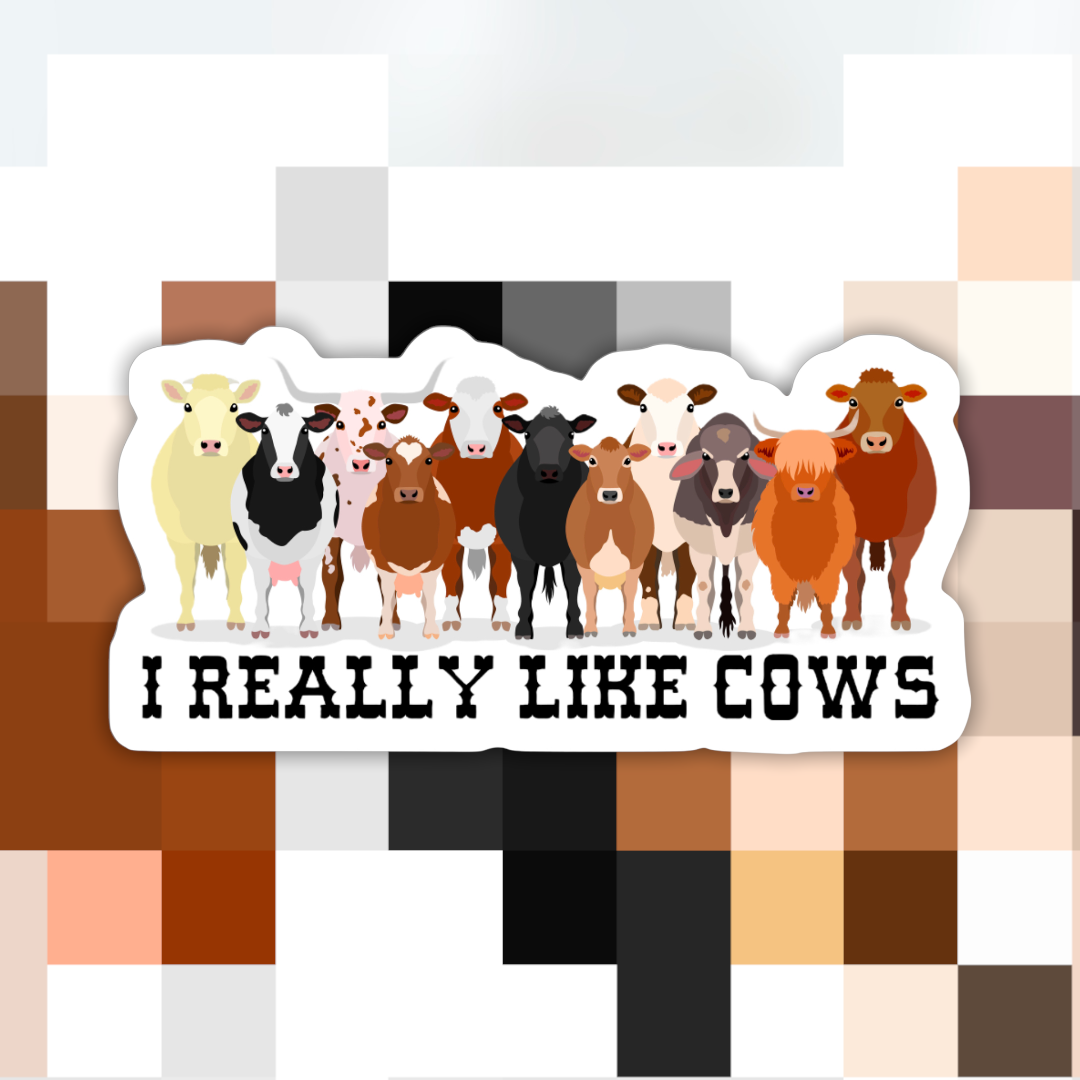 I Really Like Cows Sticker with cow illustration