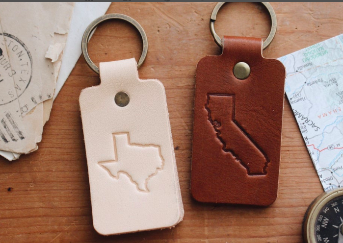 Traveling Penny Texas State leather keychain key fob
