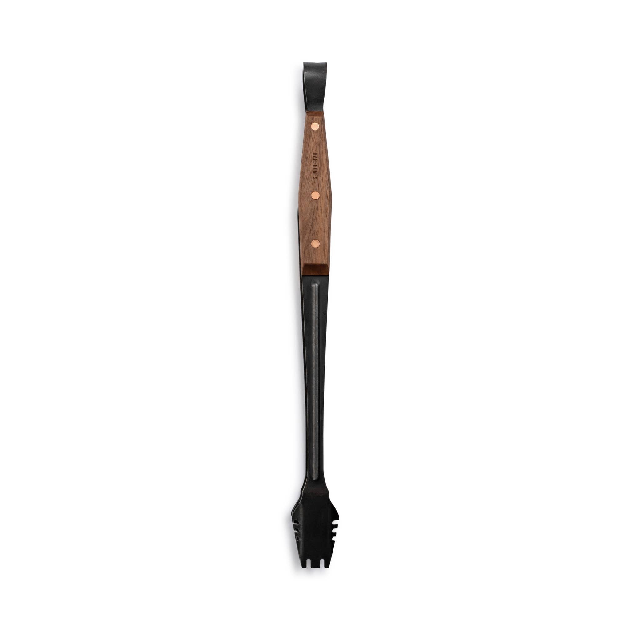 Barebones Cowboy Grill tongs for outdoor cooking