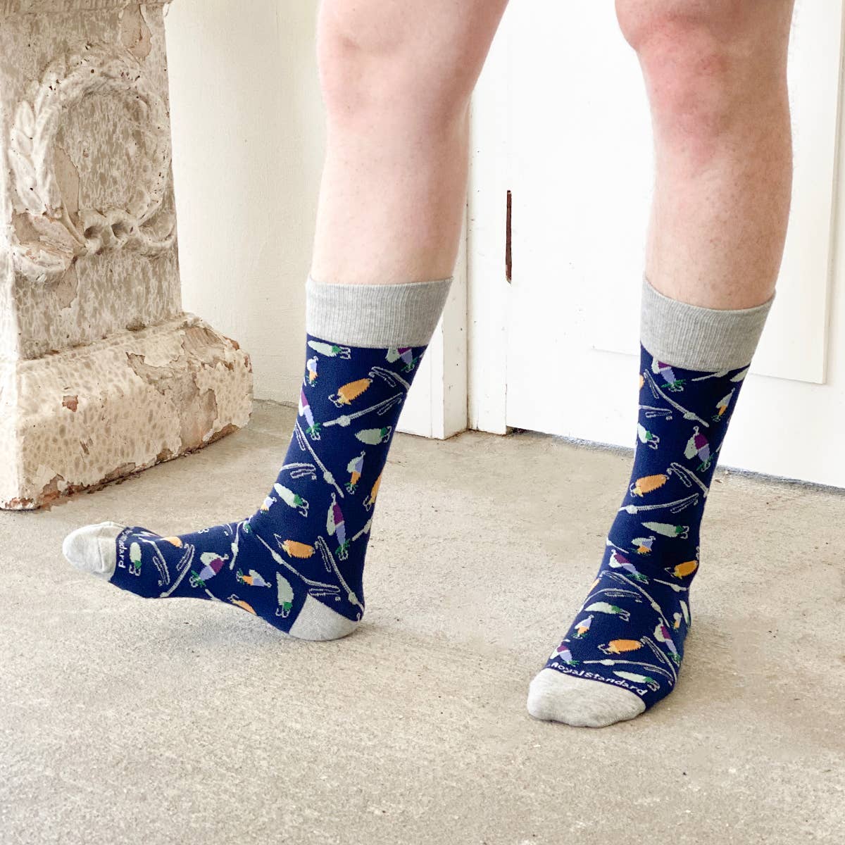 Men's Hook Line And Sinker Socks Navy/Gray/Orange/Blue One Size