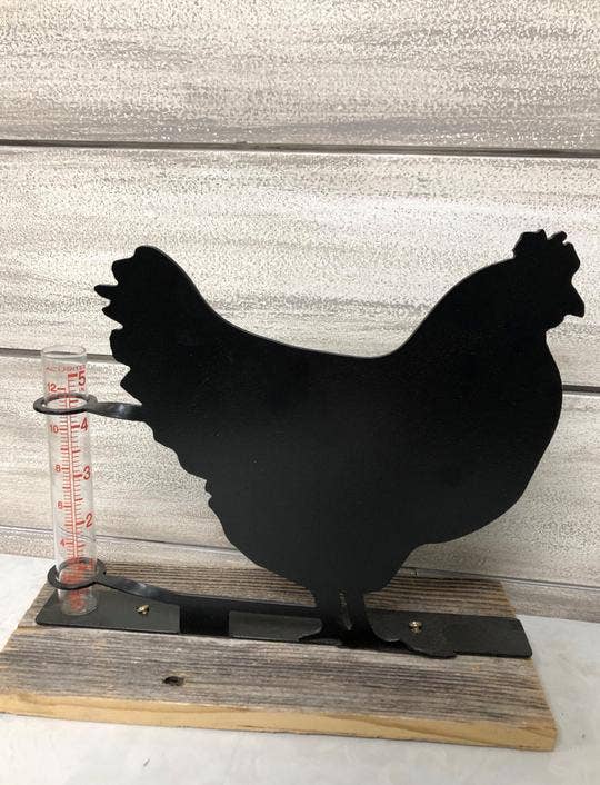 Steel Grace chicken-shaped rain gauge for garden