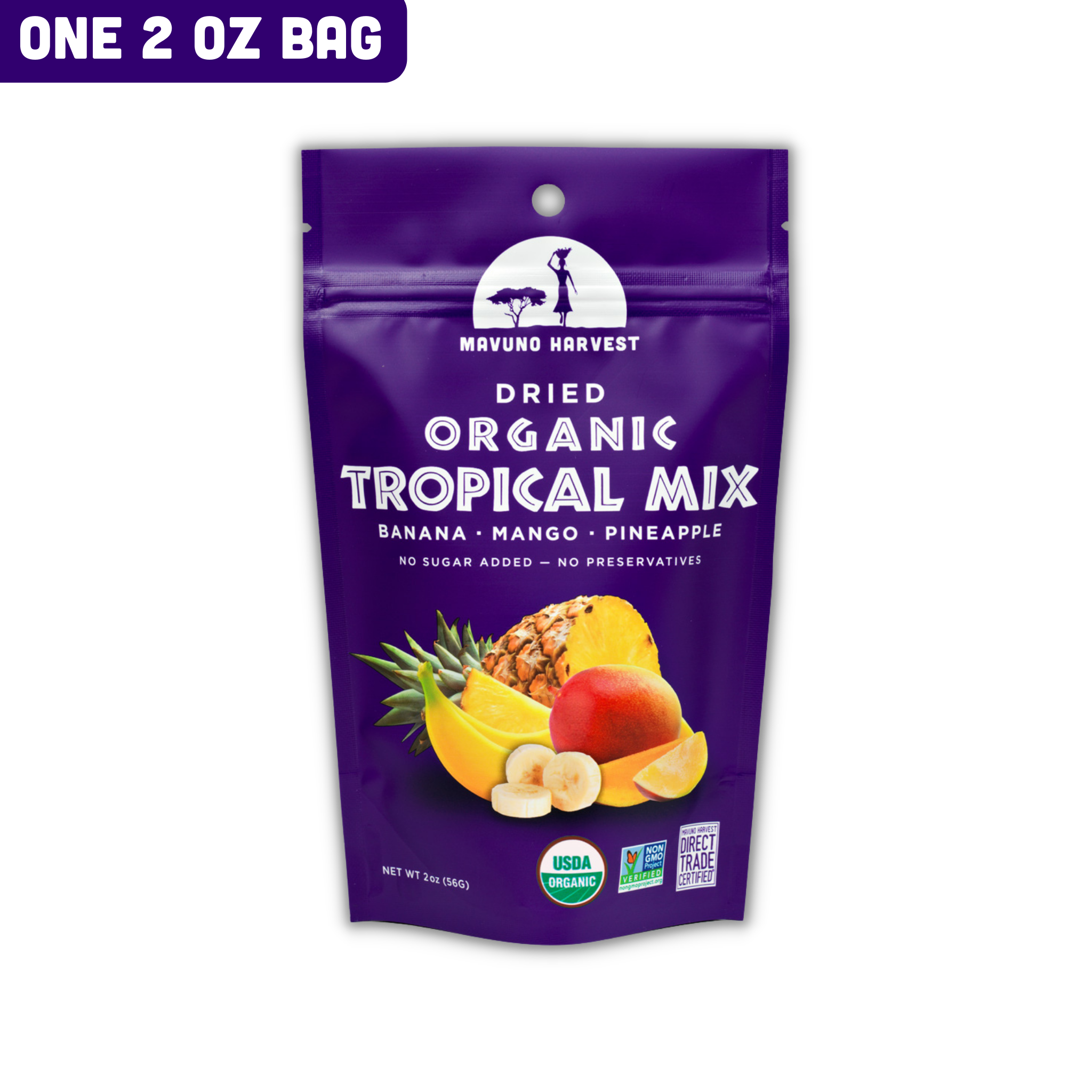 Organic dried tropical mix with mango banana and pineapple