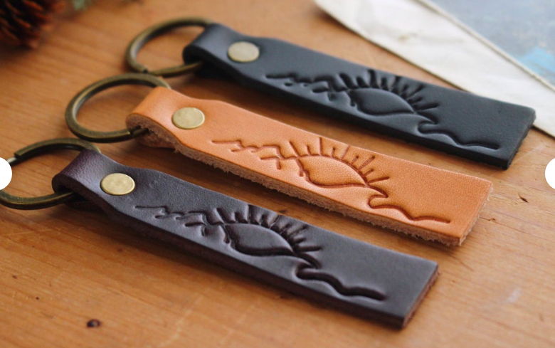 Traveling Penny Nature Trio rectangle leather tag keychain