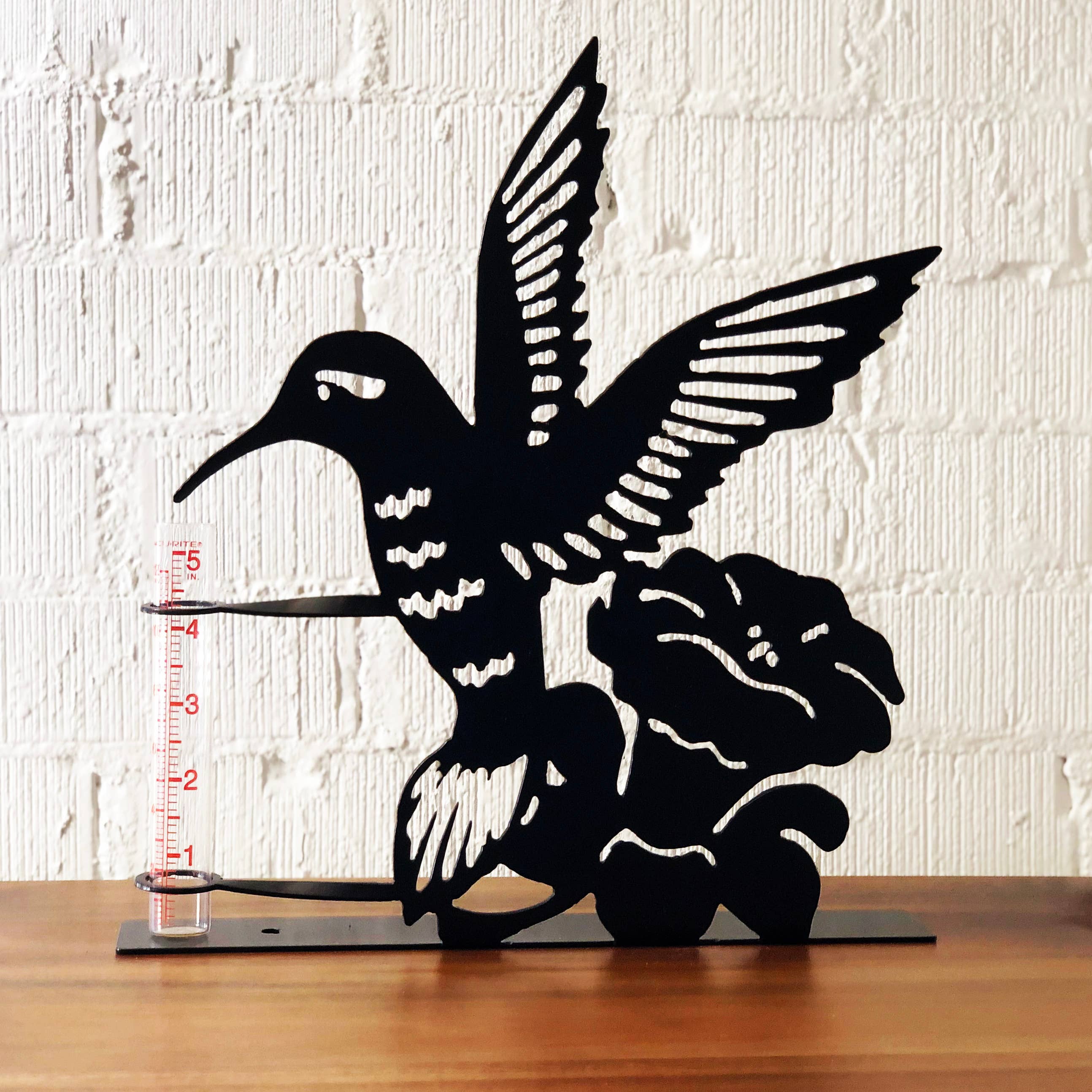 Steel Grace hummingbird decorative rain gauge