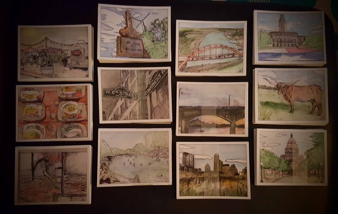 Austin Series postcards featuring Austin Texas landmarks