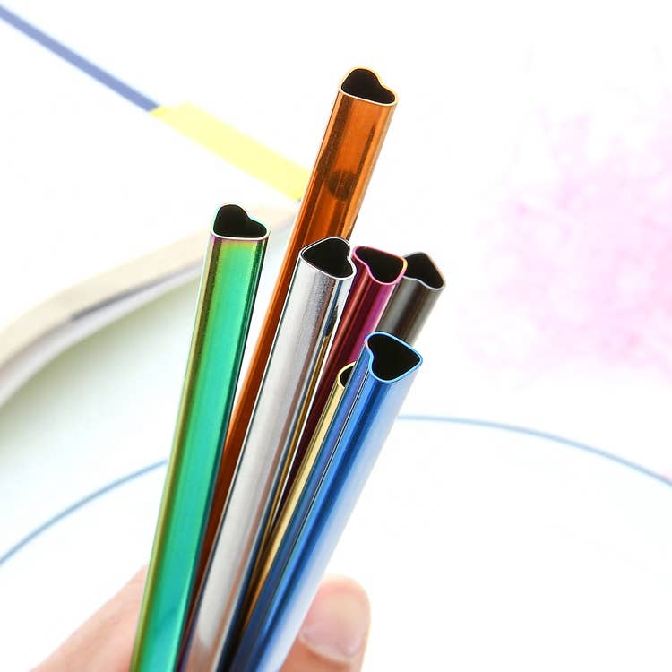 Heart shape reusable straw in rose gold finish