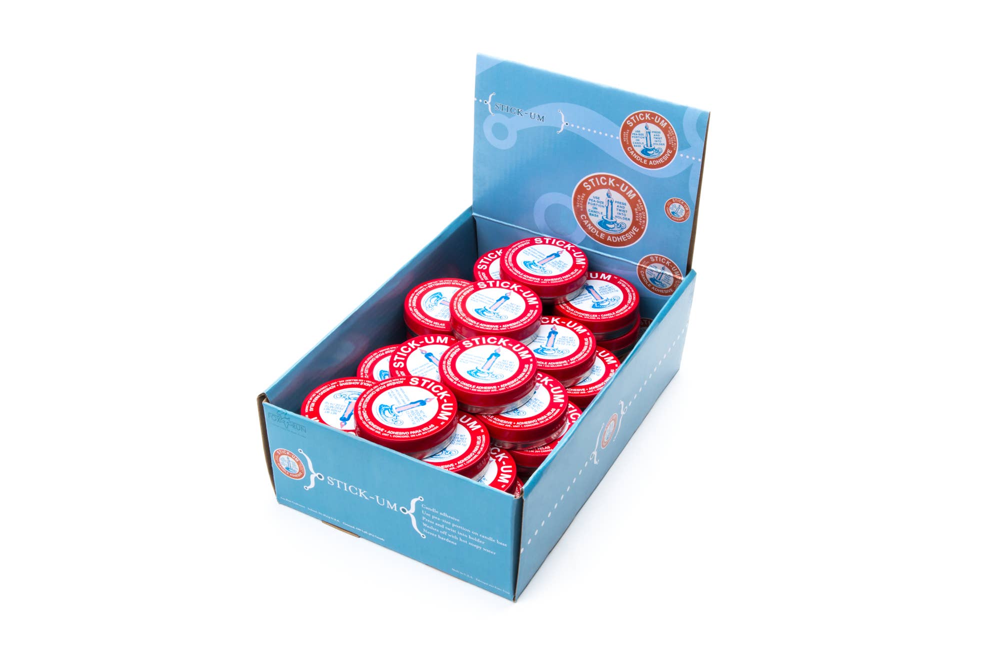 Stick-Um candle adhesive display with multiple tubes
