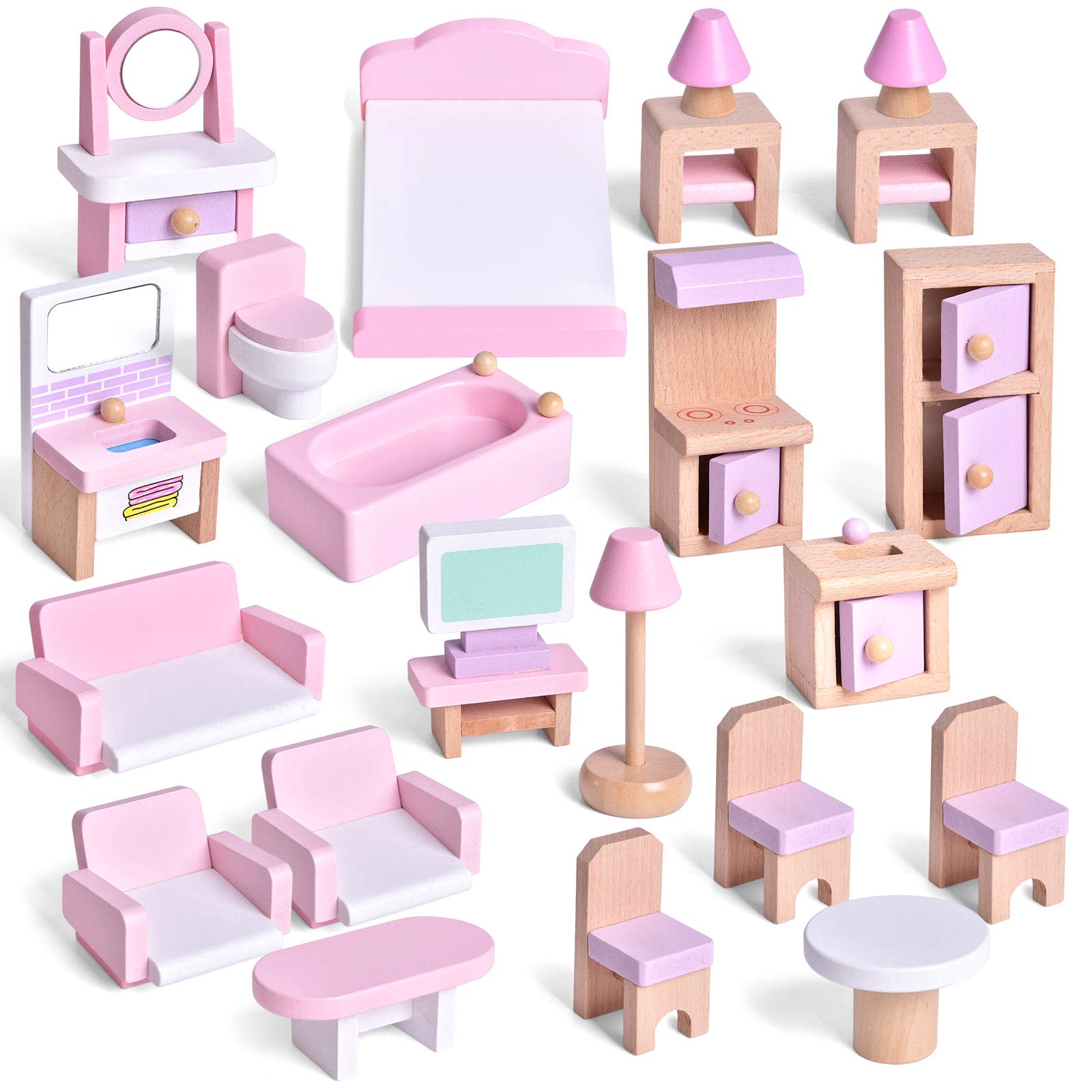 4 Set Wooden Doll House Furniture Accessories