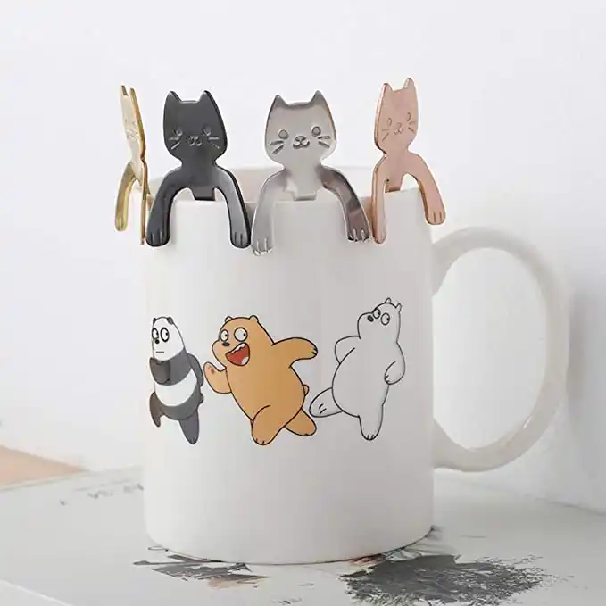 Cat spoon set for tea coffee or dessert in four colors