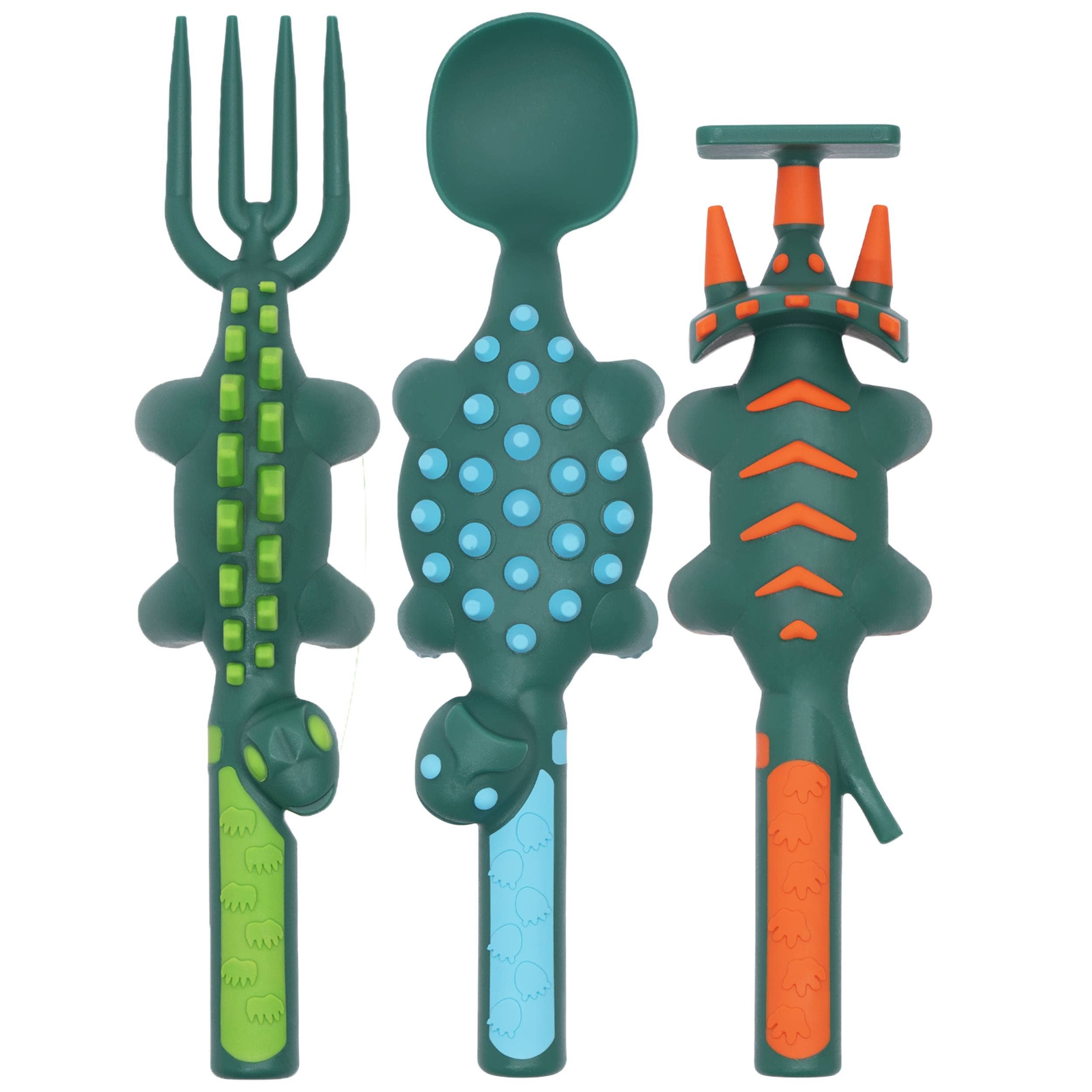 Set of 3 dinosaur-shaped kids utensils