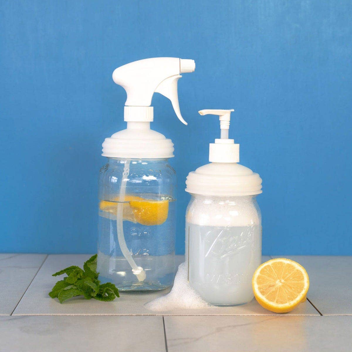 reCAP white regular mouth mason jar sprayer and pump lid set