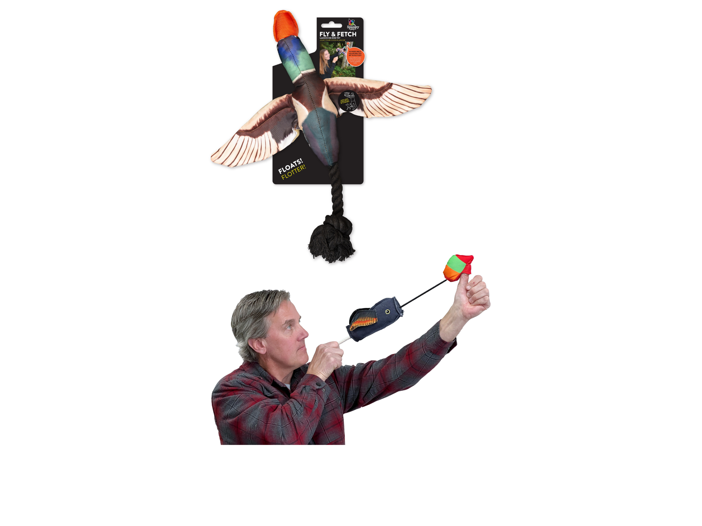 Fly & Fetch launching pet toys duck fish eagle pheasant