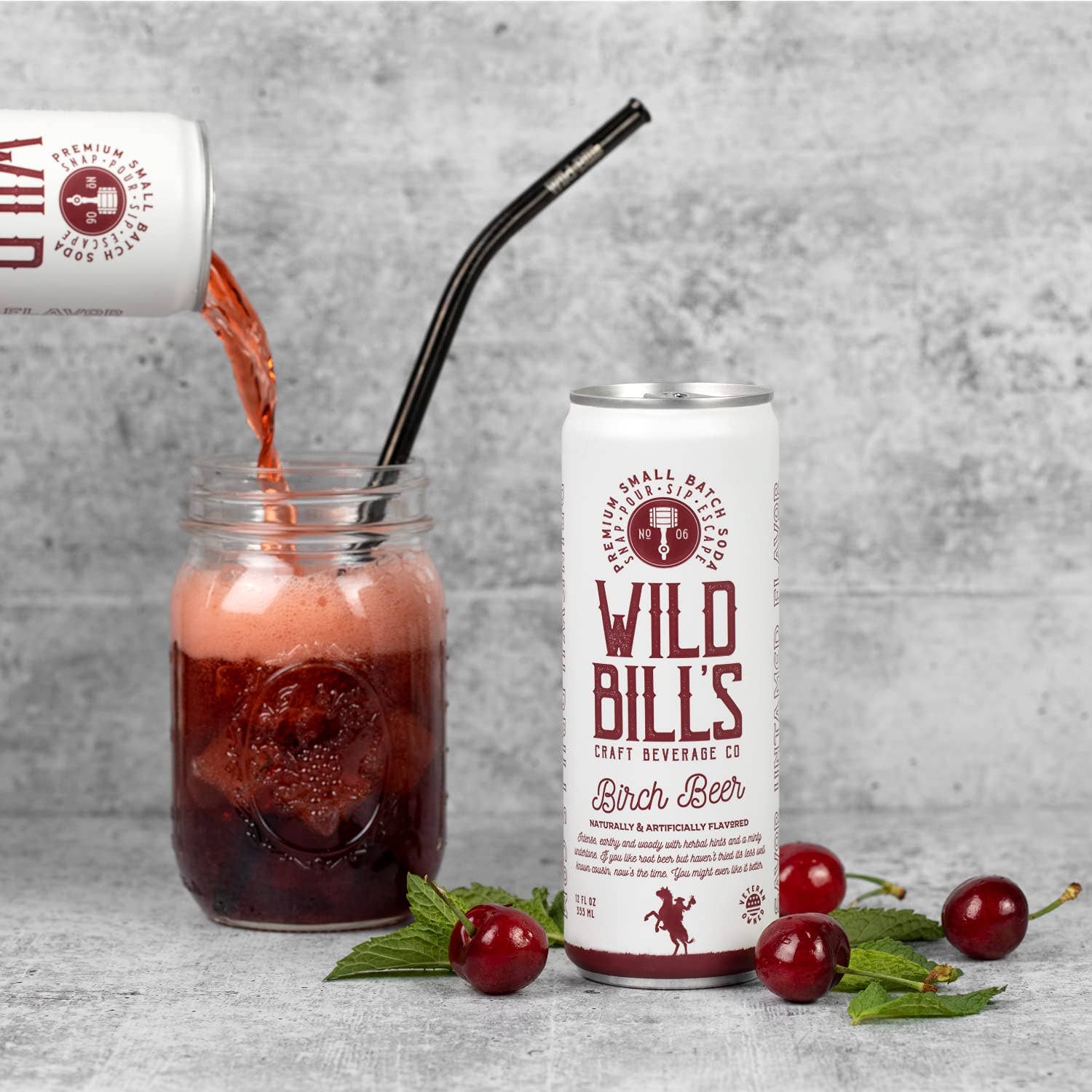 Wild Bill's Birch Beer premium cane sugar soda can