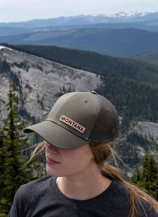 MT Brand Apparel smoke blue and beige Texas leather patch hat