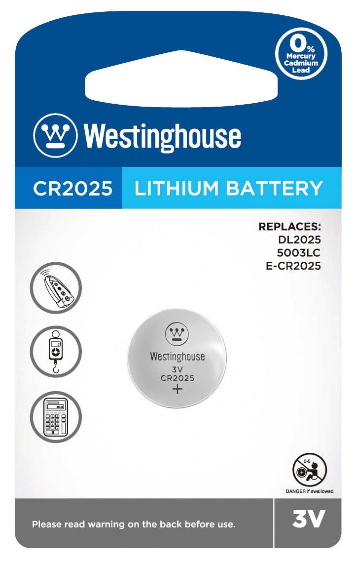 Westinghouse CR2025 3V lithium coin cell battery