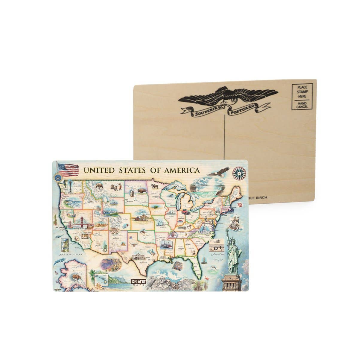 USA Map Wooden Postcard