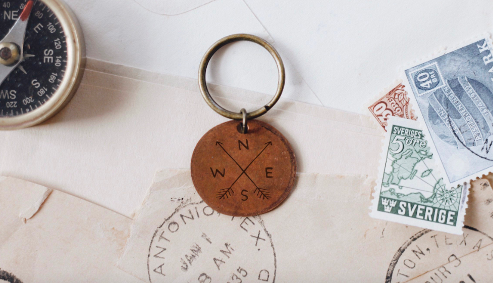 Traveling Penny compass keychain with brass finish