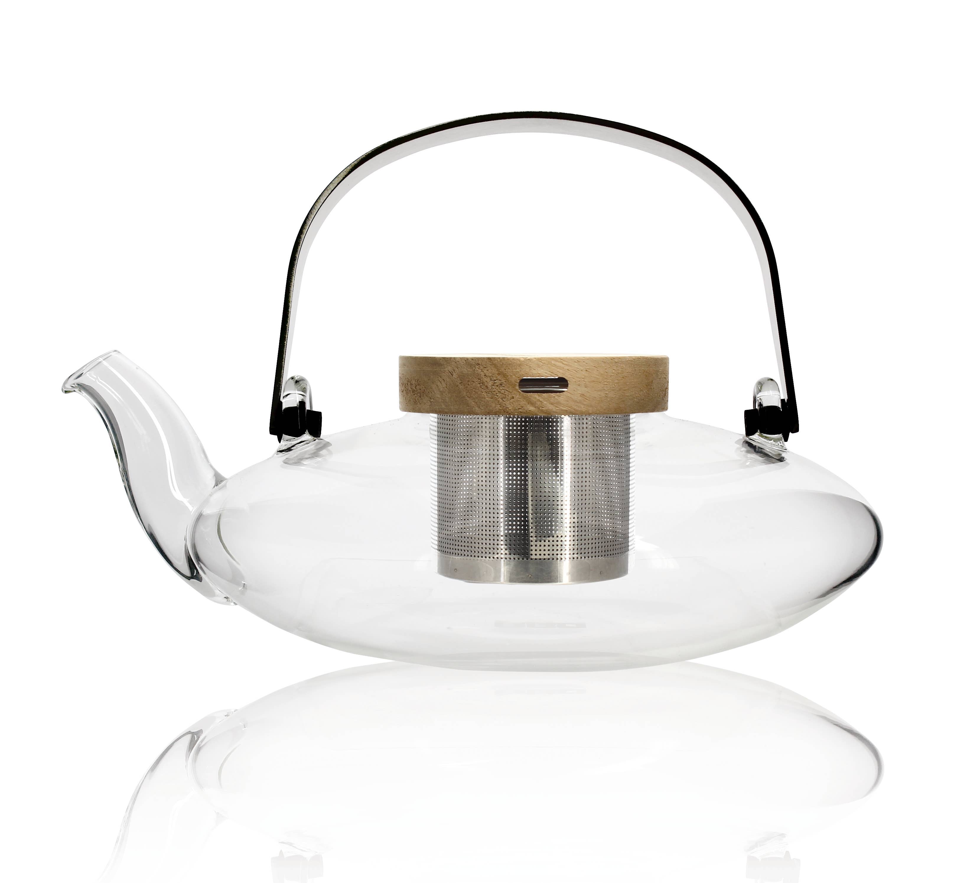 Sofia borosilicate glass teapot with acacia lid 500ml front view
