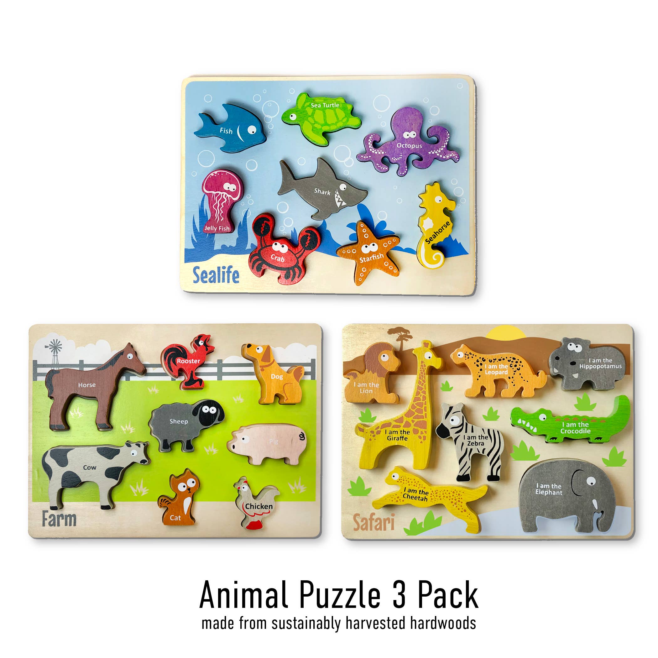 6 Puzzles Animaux 2 Pièces – Carton, Grosses Pièces – Dès 2 Ans – Premier Puzzle éducatif