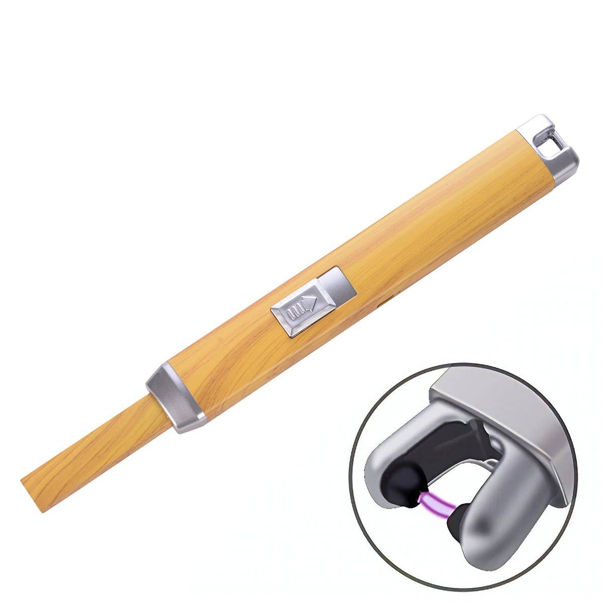 USB Arc Spark Lighter shown open with electric arc
