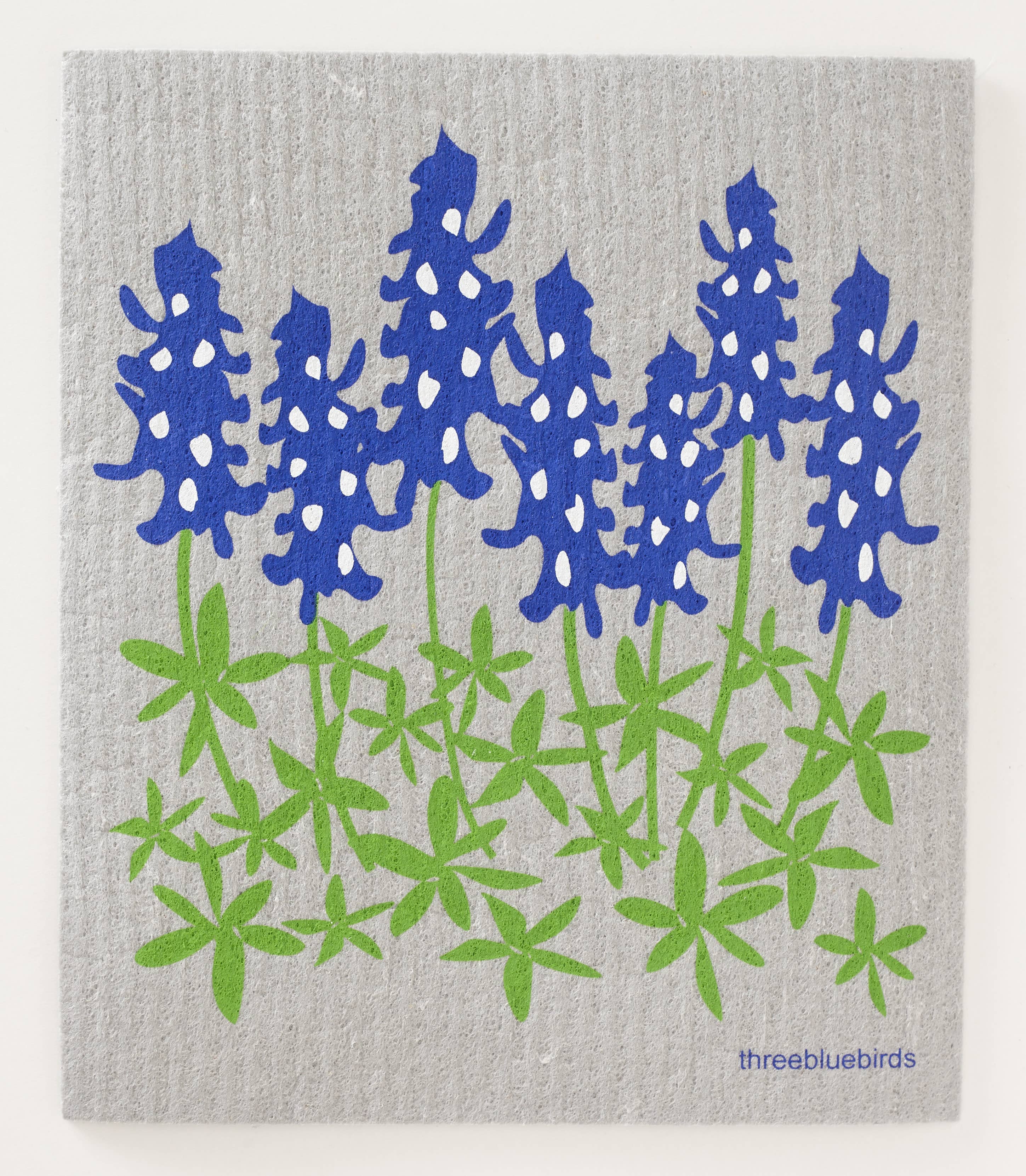 Bluebonnets on Grey Swedish Dishcloth reusable kitchen cloth