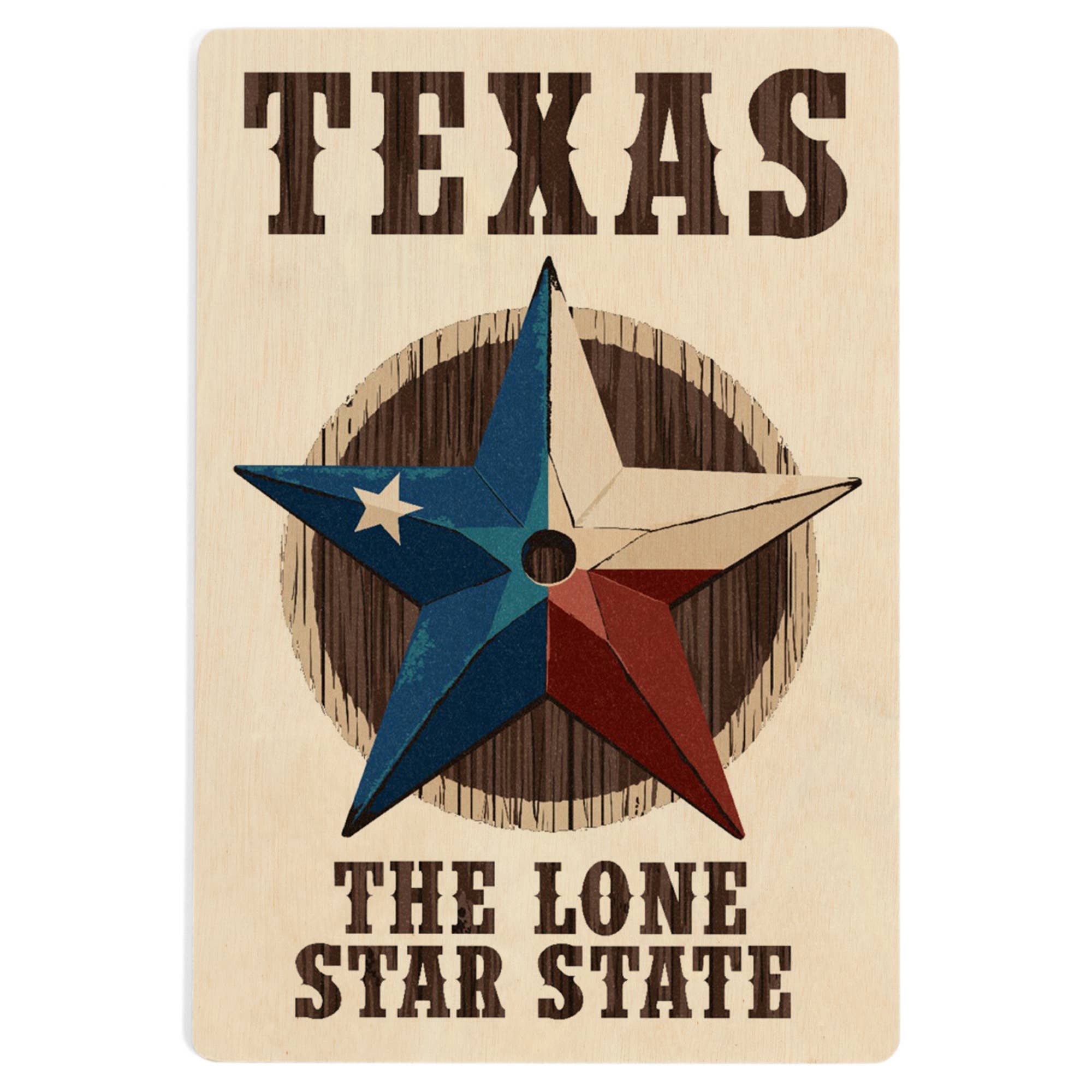 WOOD POSTCARD Texas, Lone Star State, Barn Star