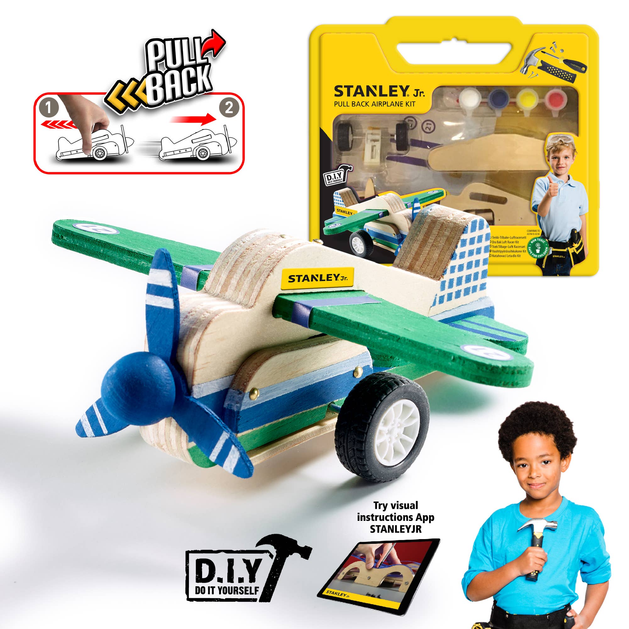 Stanley Jr pull-back airplane wooden building kit for kids