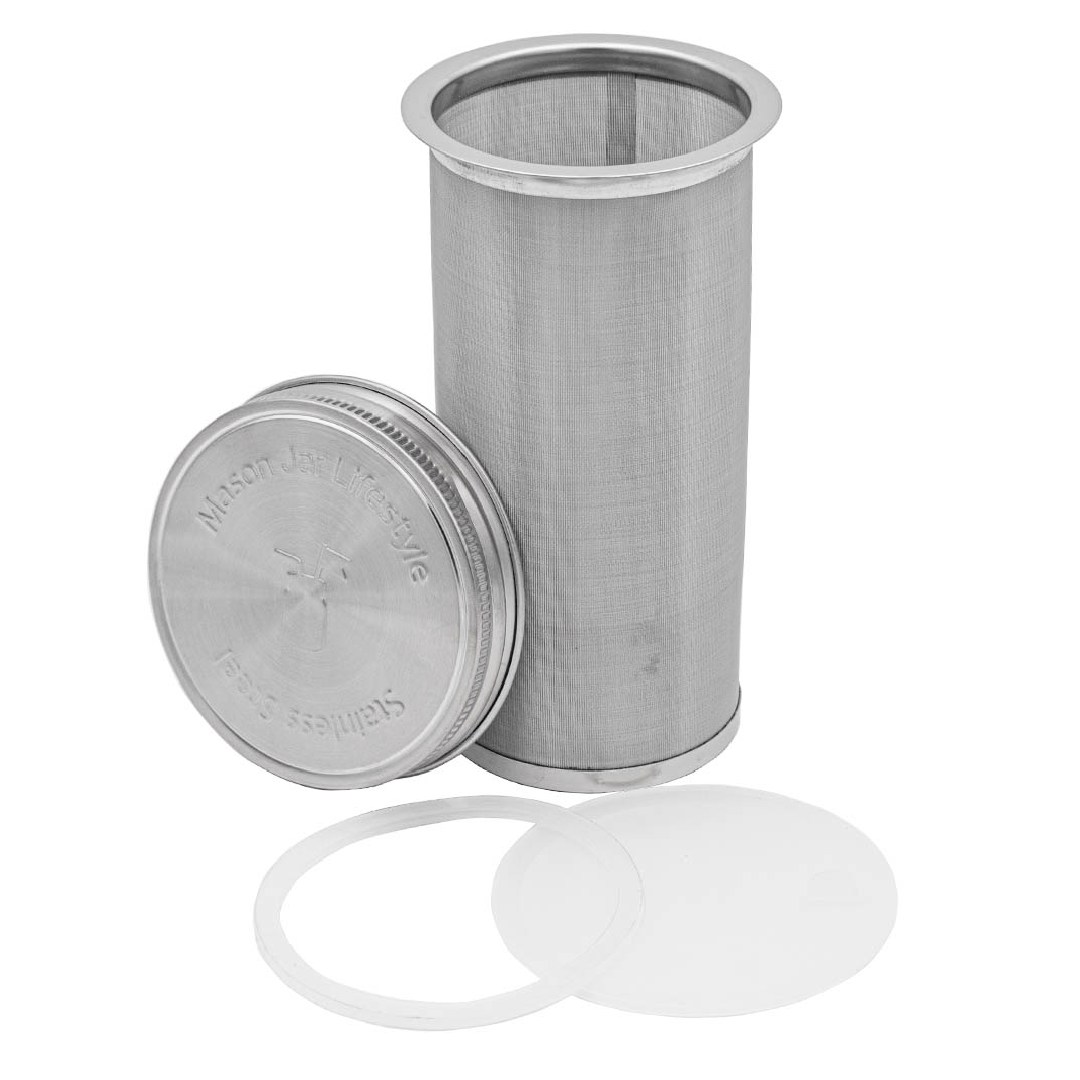 Cold brew coffee and tea maker stainless steel filter assembled