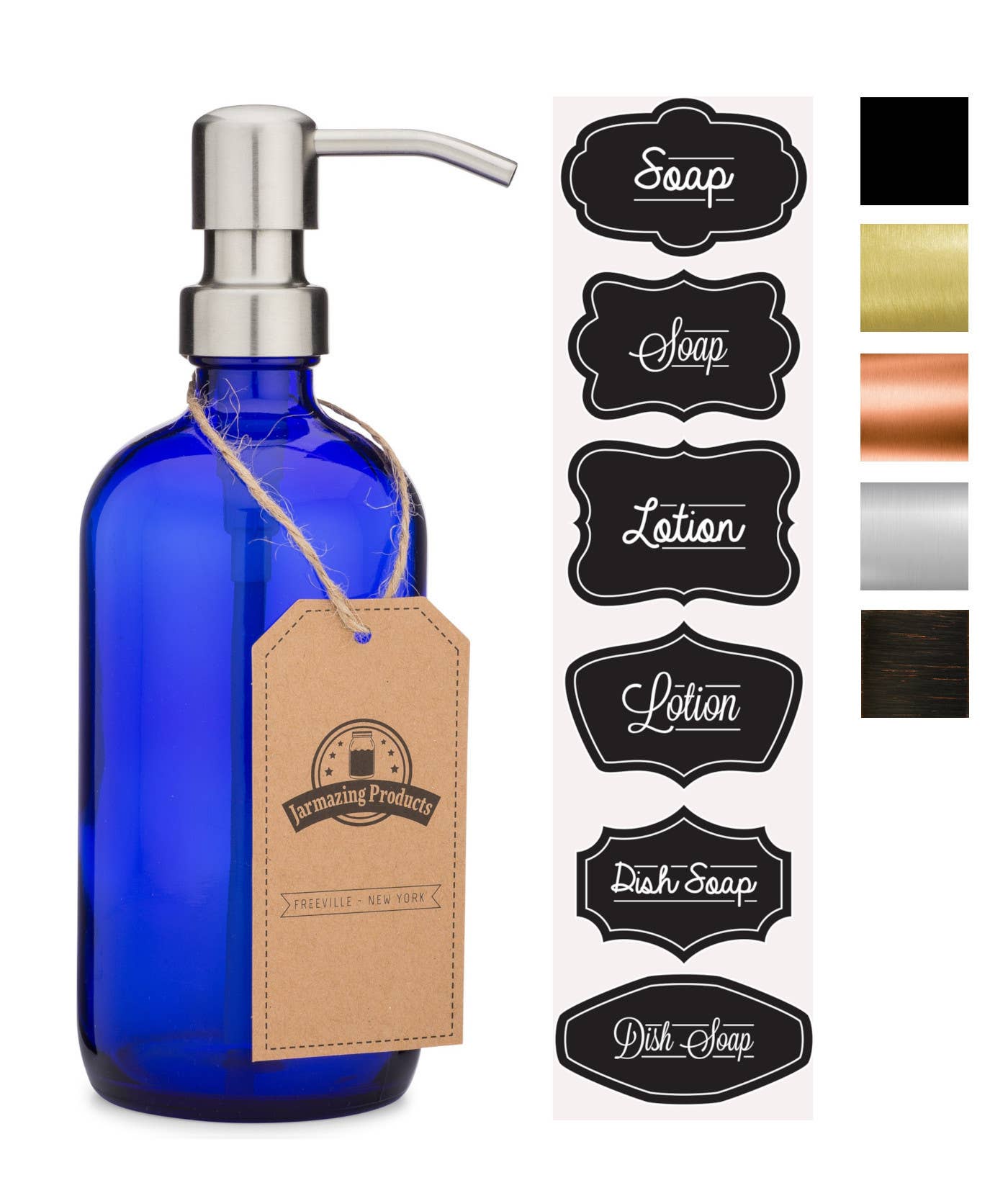 Cobalt glass 16oz bottle soap and lotion dispenser