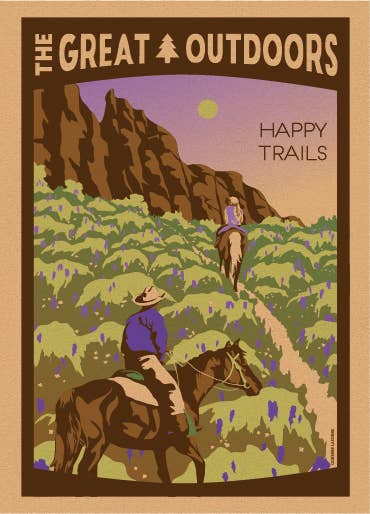 Horseback Riding retro postcard with Happy Trails design