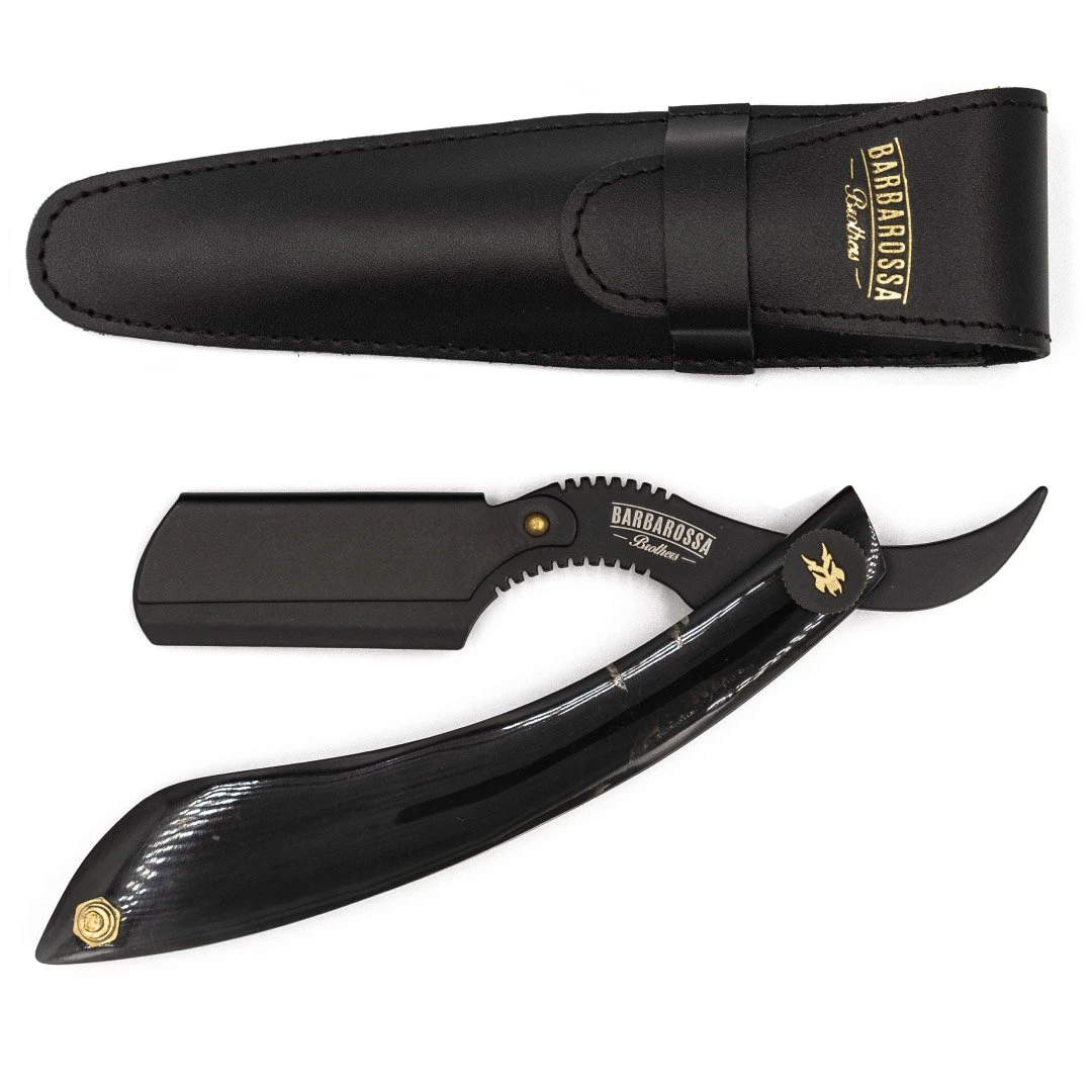 The Cutlass cut throat razor with black buffalo horn handle
