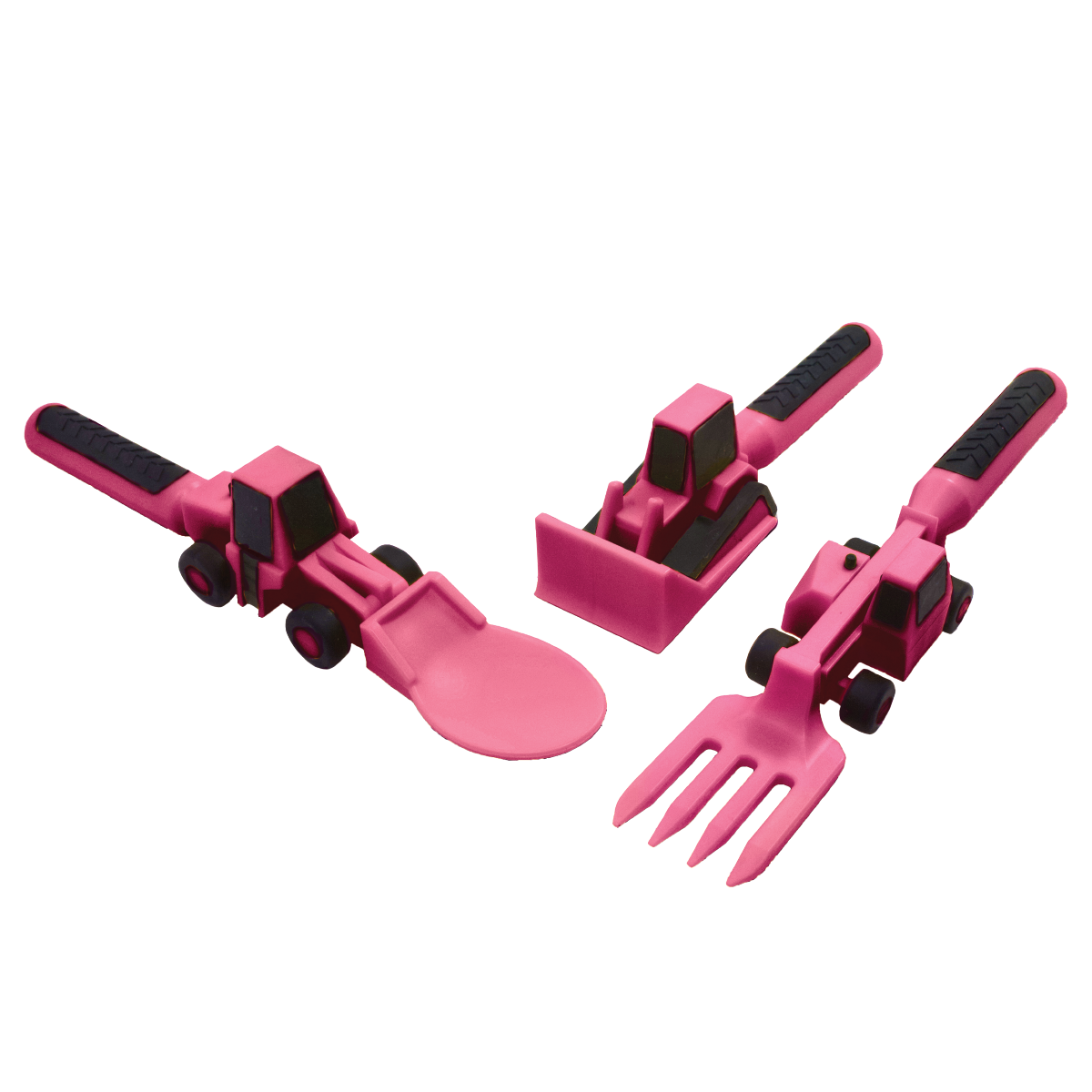 Pink construction themed kids utensils set