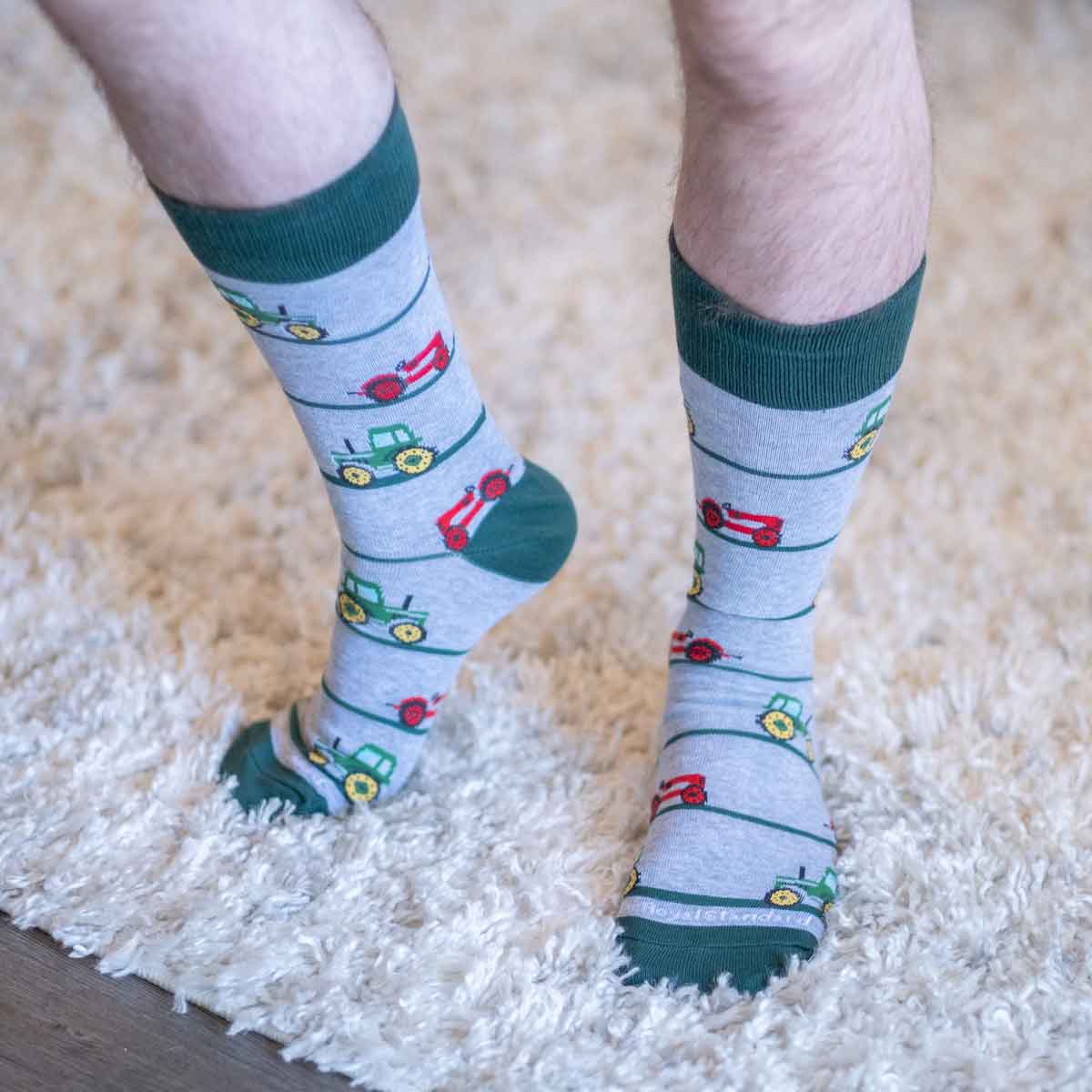 Men's Tractor Socks Gray/Green/Red One Size