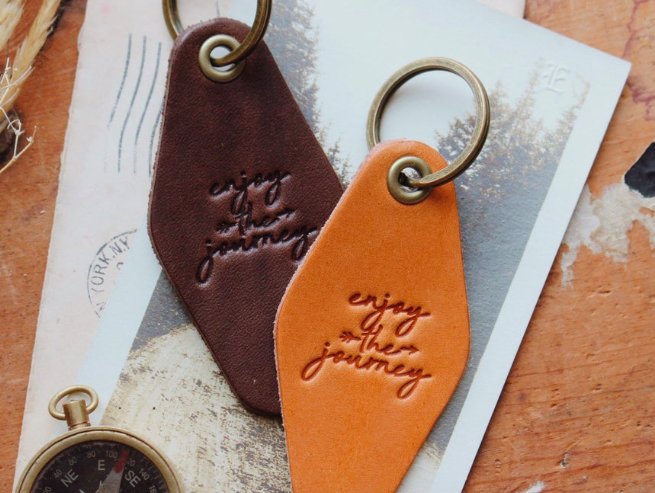 Traveling Penny Enjoy The Journey Motel leather keychain fob