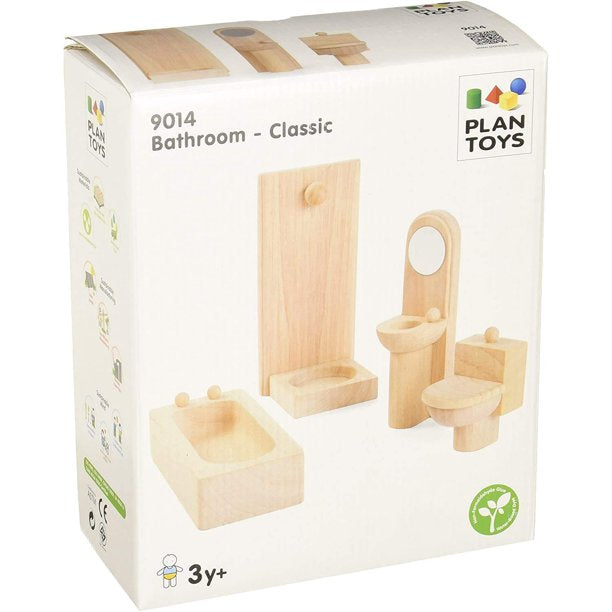 Plan Toys Classic Dollhouse Bathroom Furniture Set