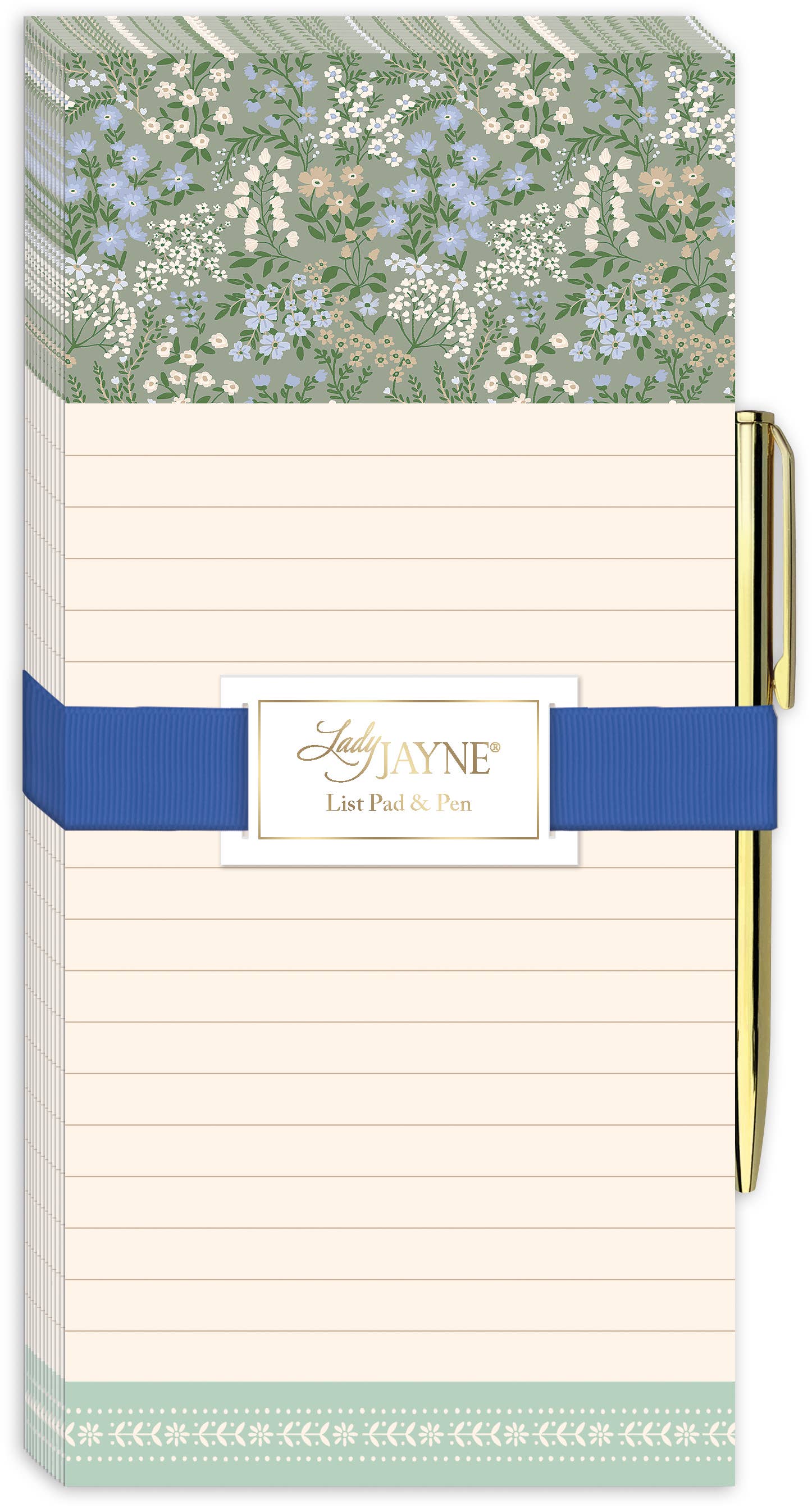 Sage Ditsy Magnetic List Pad With Pen