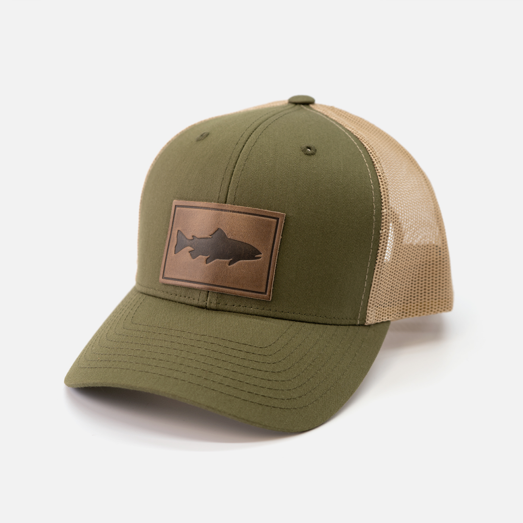 Trout Hat leather patch trucker cap color variant side