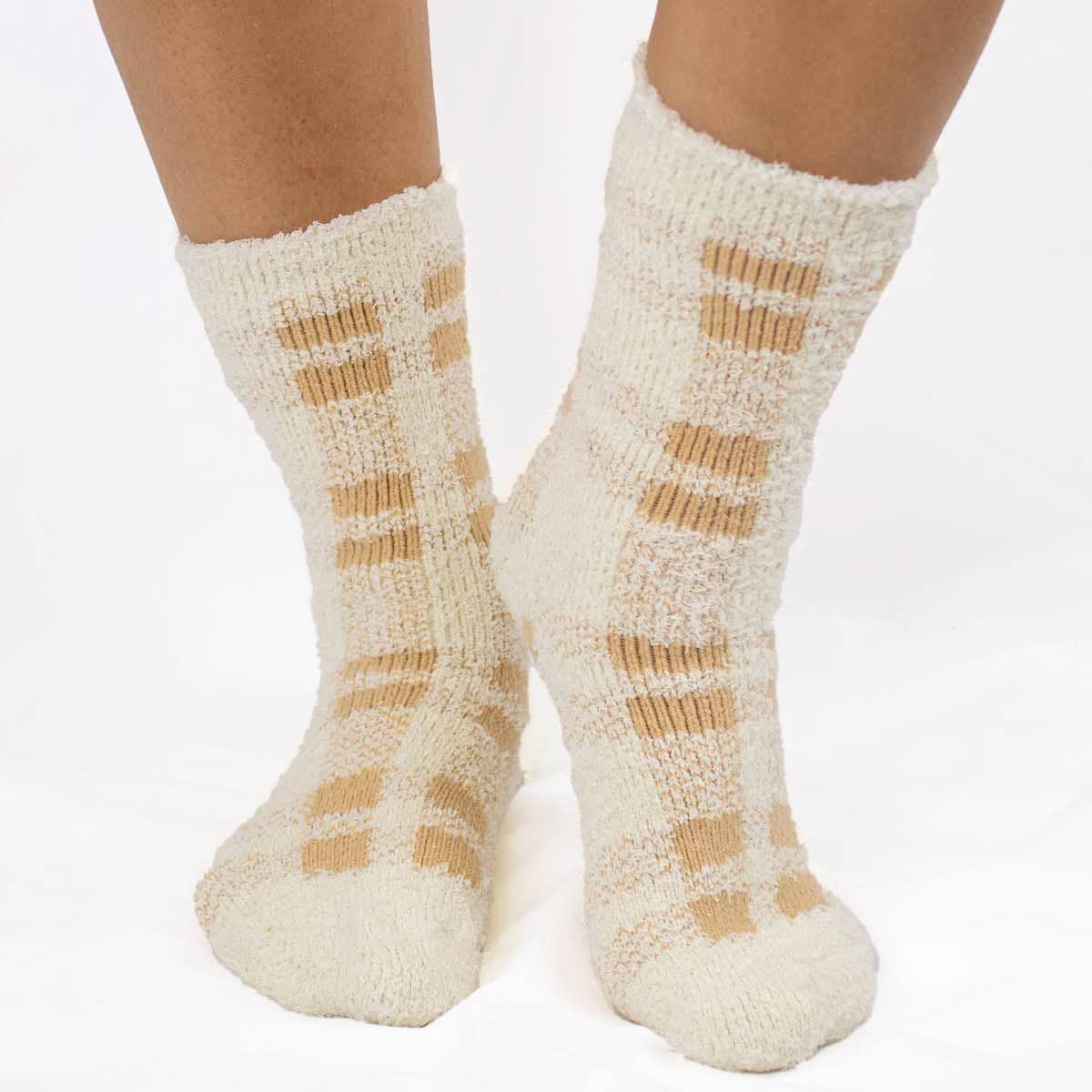 Women's Plaid Snuggle Socks   Off White/Cream   One Size