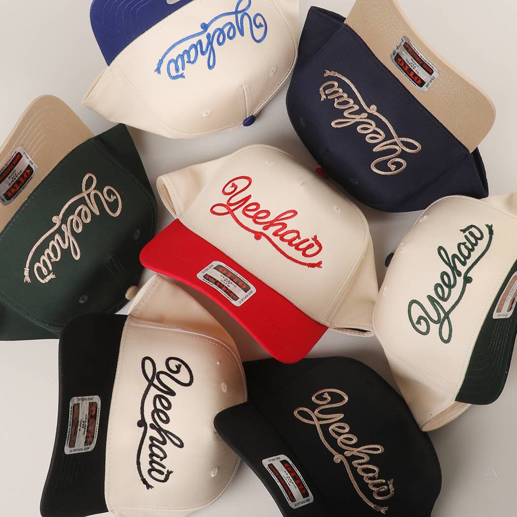 Yeehaw western script embroidered trucker hat side view