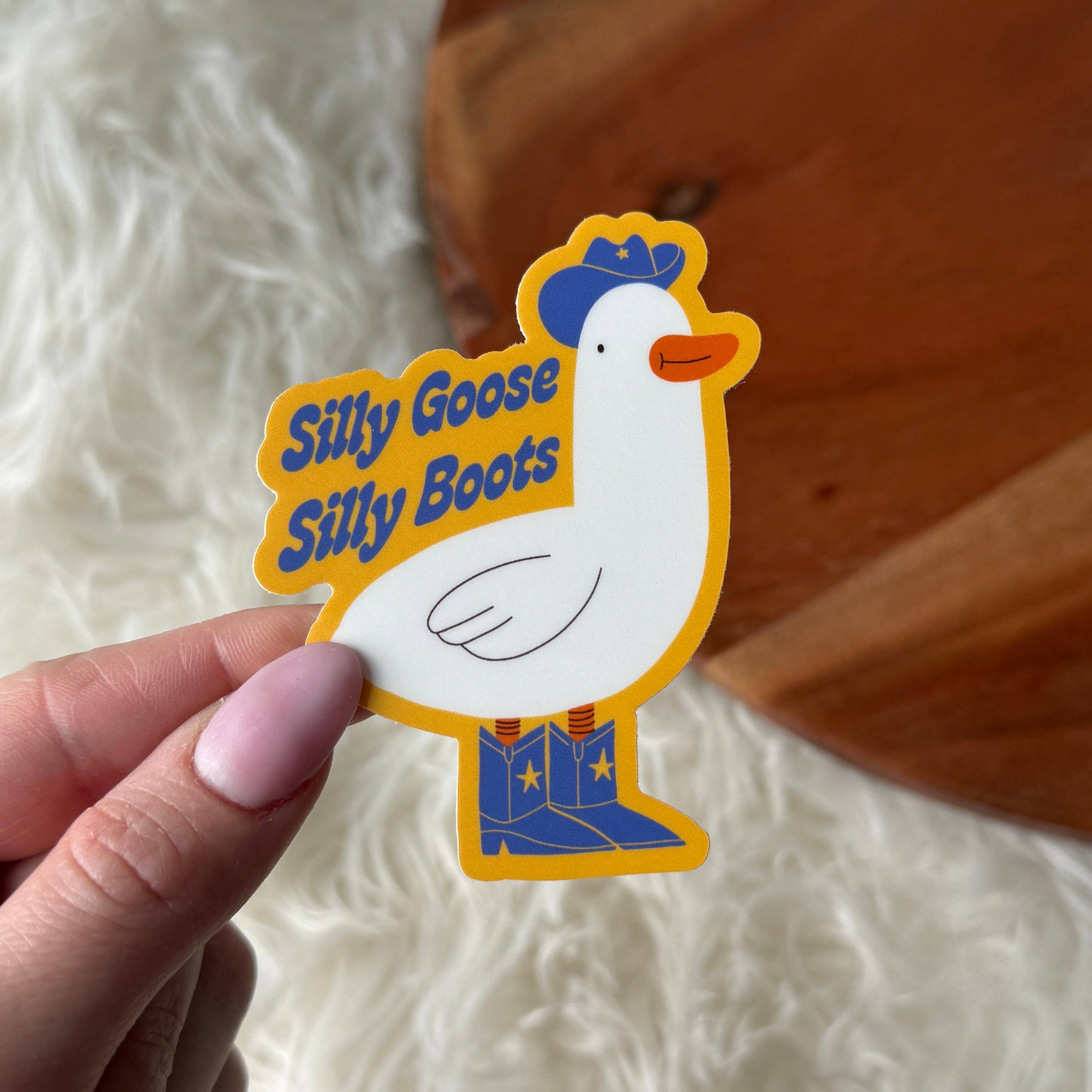 Silly Goose Silly Boots cowboy sticker with goose in boots