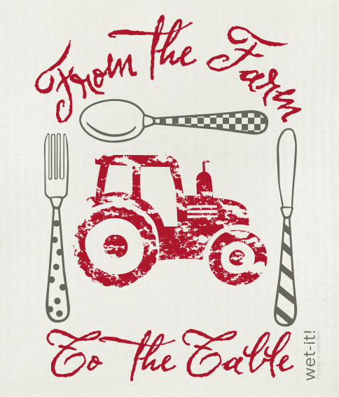 Farm to Table Red Swedish Cloth with farmhouse design