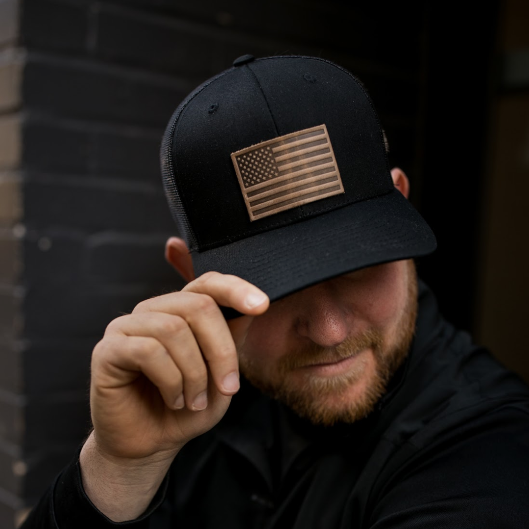 Texas Flag Hat | Leather Patch Snapback: Black