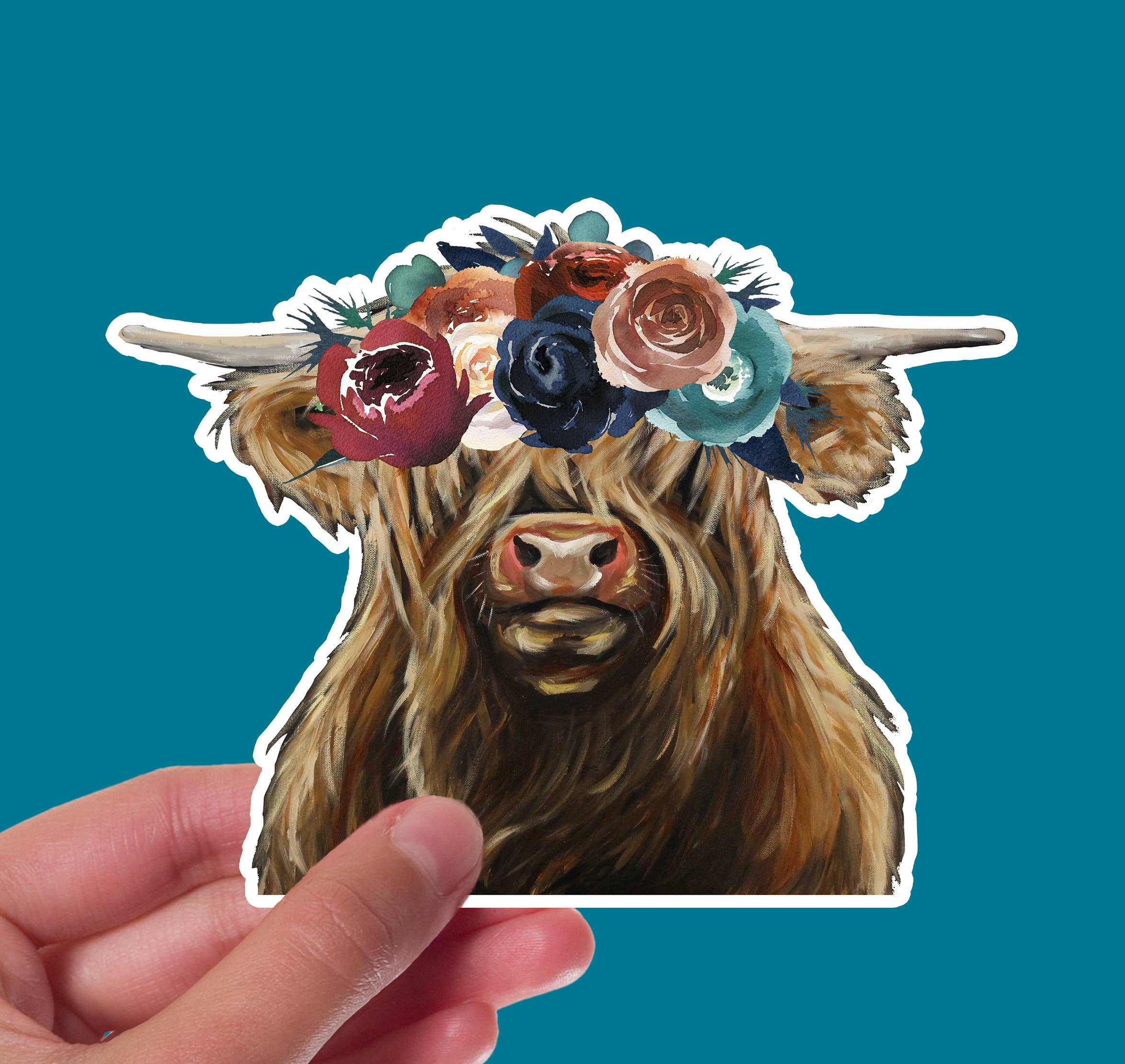 Highland Cow Sticker, 4" Sticker, Cute Dark Boho Sticker