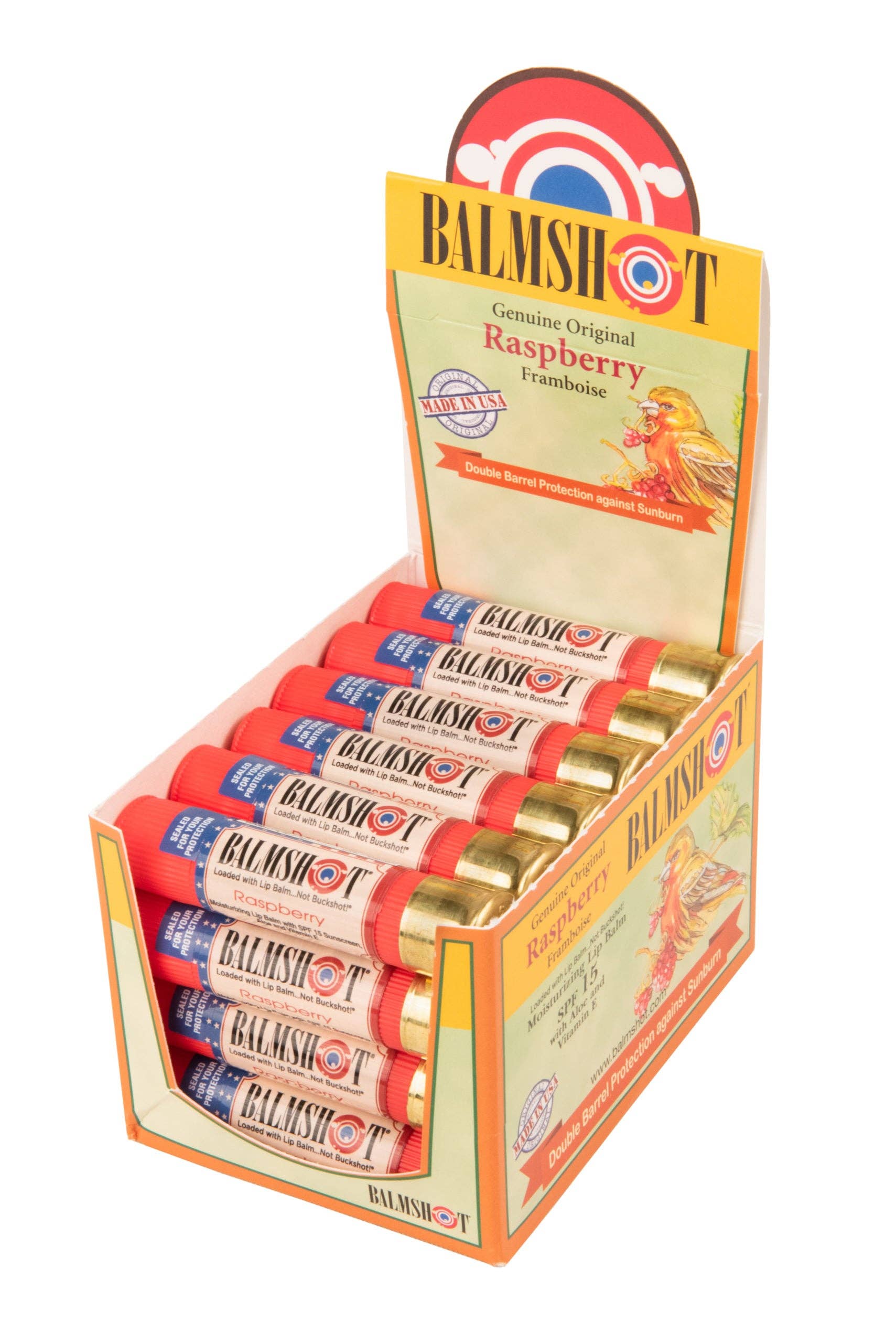 Shotgun Shell Lip Balm | Raspberry | SPF 15 | 24 Pack