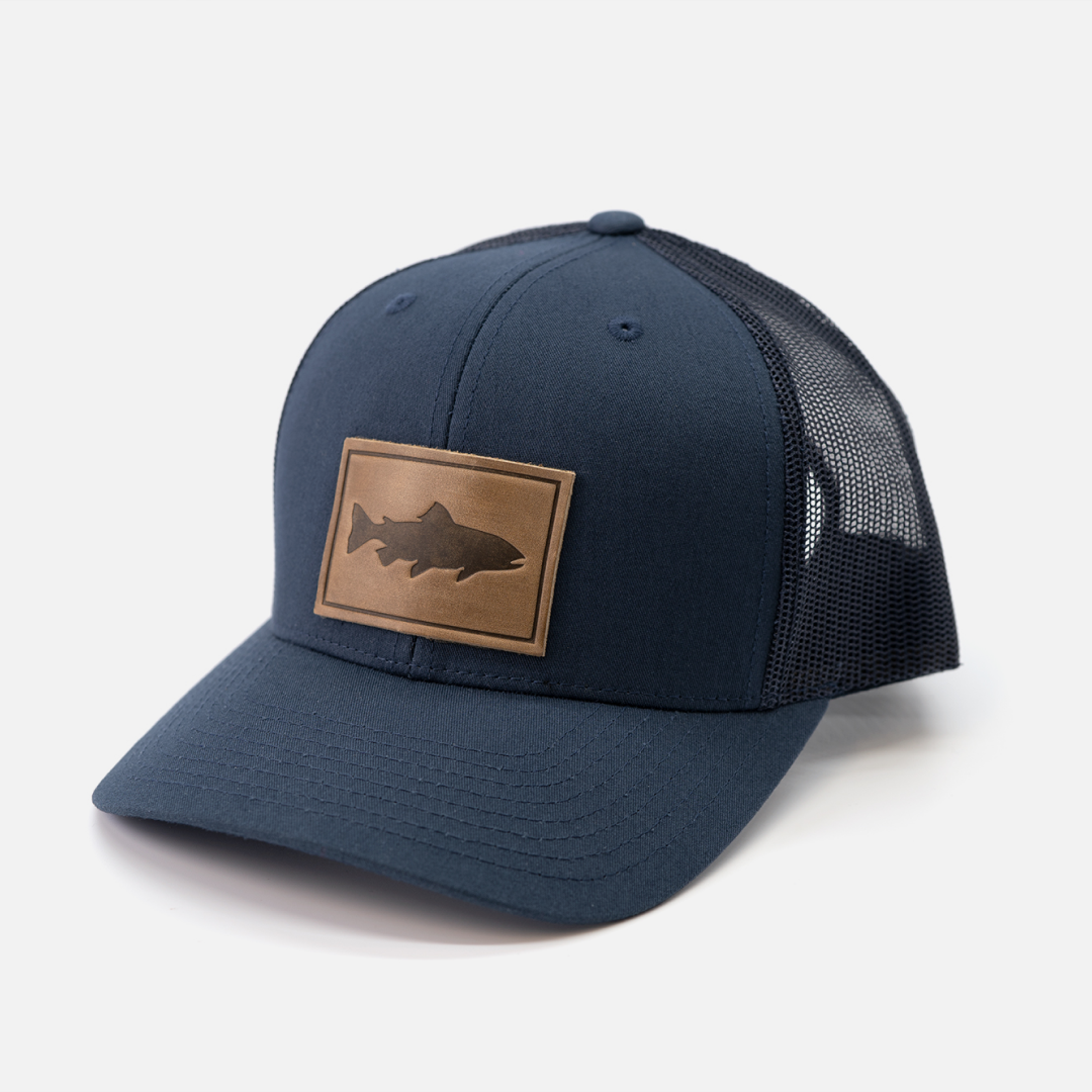 Trout Hat leather patch trucker cap alternate color angled