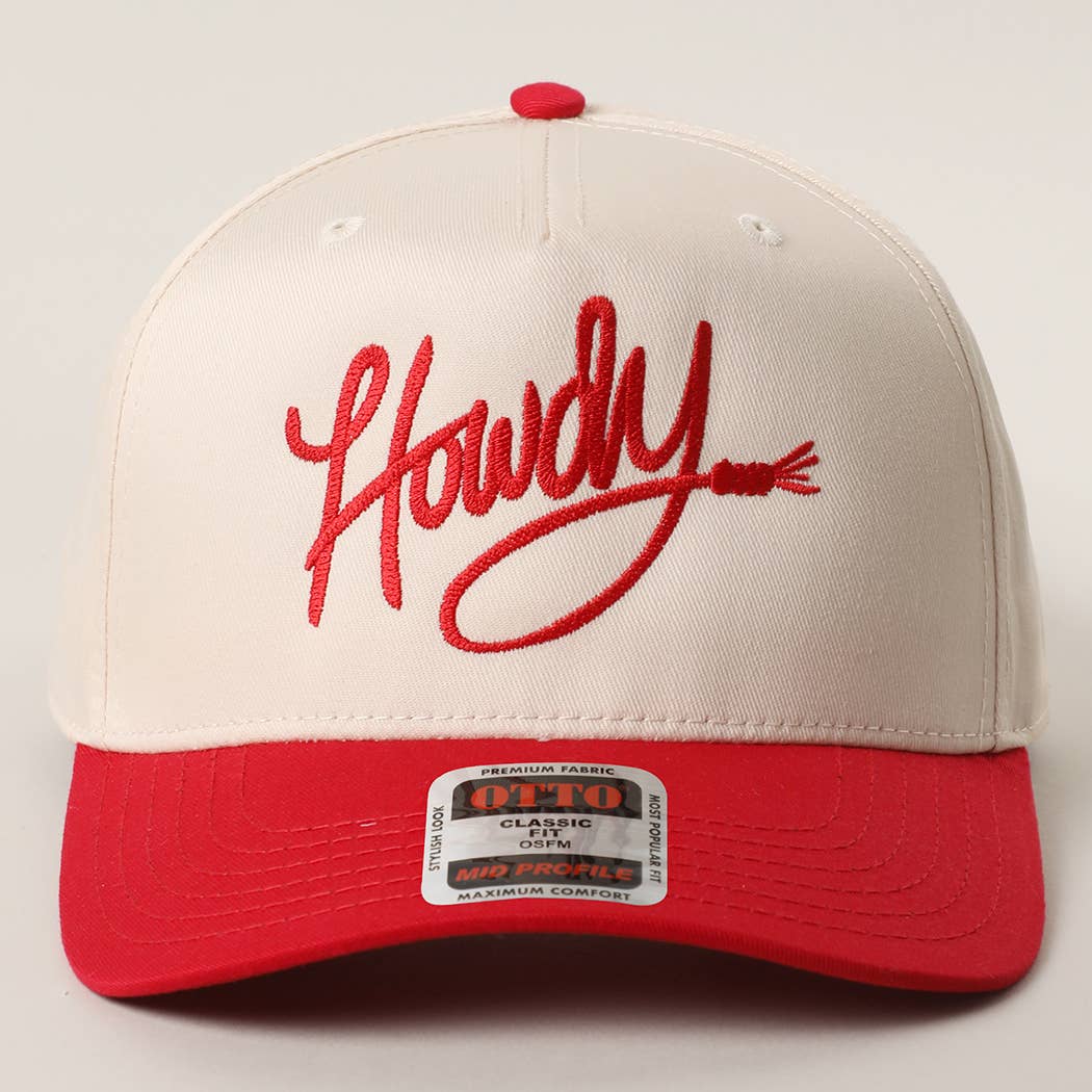 Howdy embroidered classic two-tone trucker hat embroidery detail
